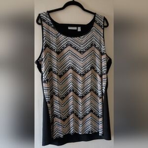 Susan Graver Sleeveless Chevron Print Tank Top in Black and Beige XL
